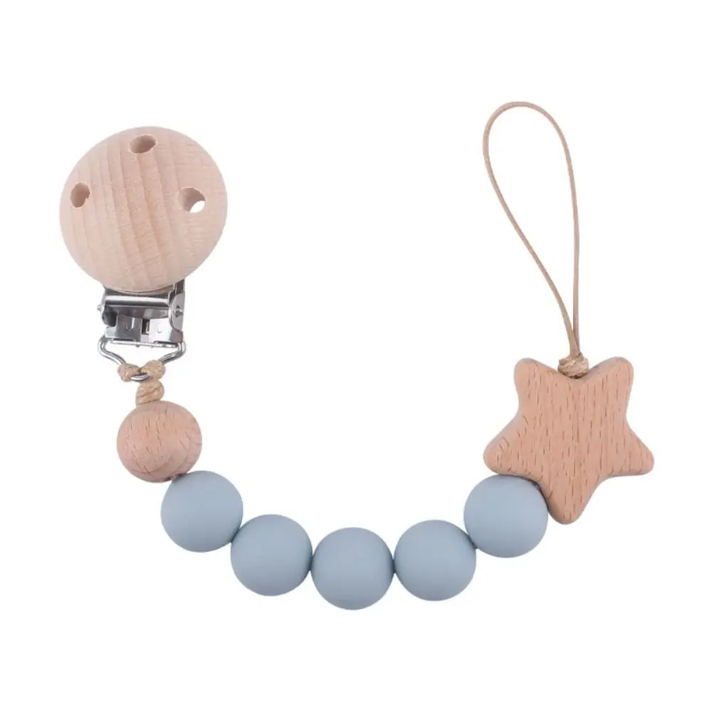 Silicone & Wood Baby Pacifier Chain – Natural Soother Holder (23 cm, Unisex)
