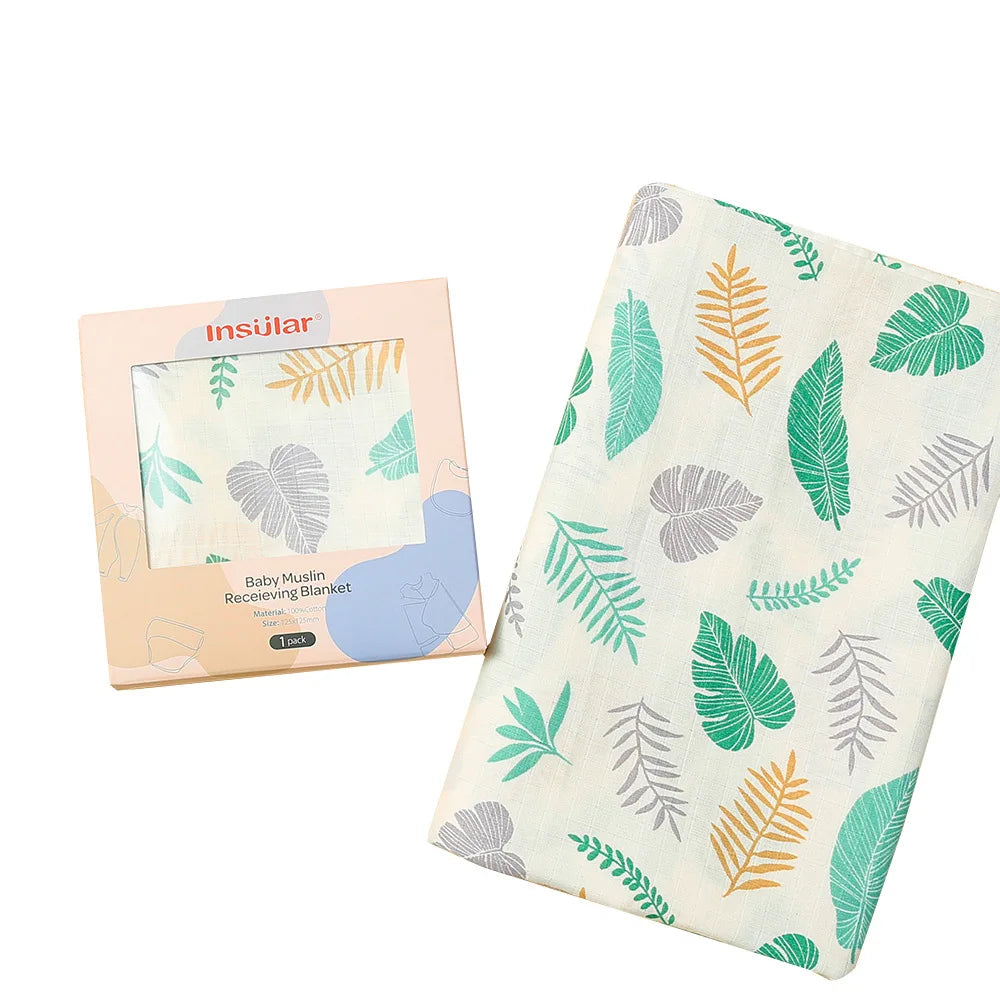 Muslin Cotton & Bamboo Double-Gauze Baby Blanket – 125×125 cm, Soft, Breathable & Cartoon Print