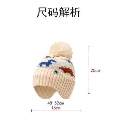 Kids Winter Lei Feng Hat – Warm Cotton Knit Ear-Protection Hat with Animal Prints (4–6 Years, Unisex)