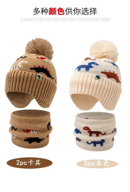 Kids Winter Lei Feng Hat – Warm Cotton Knit Ear-Protection Hat with Animal Prints (4–6 Years, Unisex)