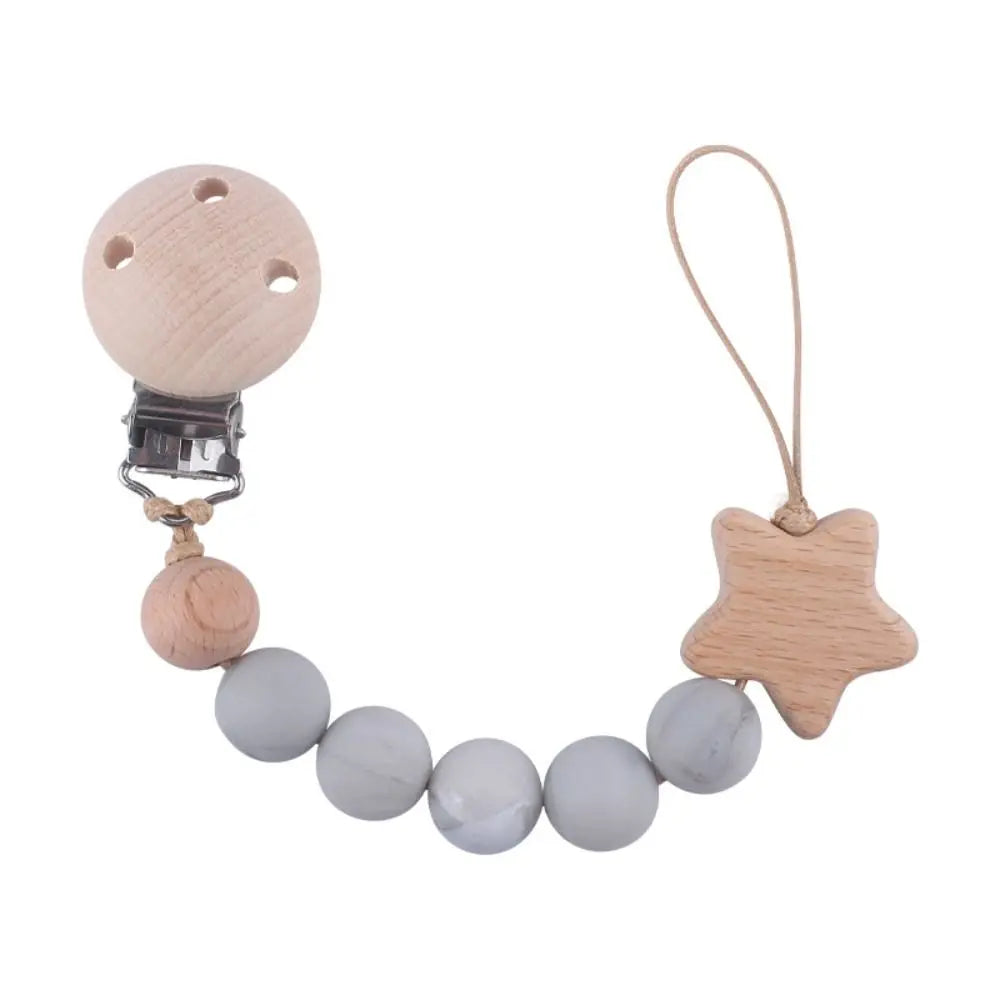 Silicone & Wood Baby Pacifier Chain – Natural Soother Holder (23 cm, Unisex)