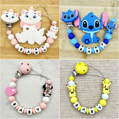MINISO Personalized Silicone Pacifier Chain – Custom Baby Name, BPA-Free, Safe & Soft (4+ Months)