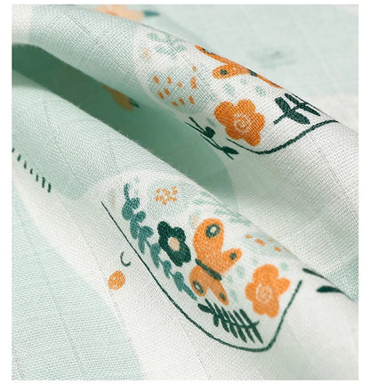 Muslin Cotton & Bamboo Double-Gauze Baby Blanket – 125×125 cm, Soft, Breathable & Cartoon Print