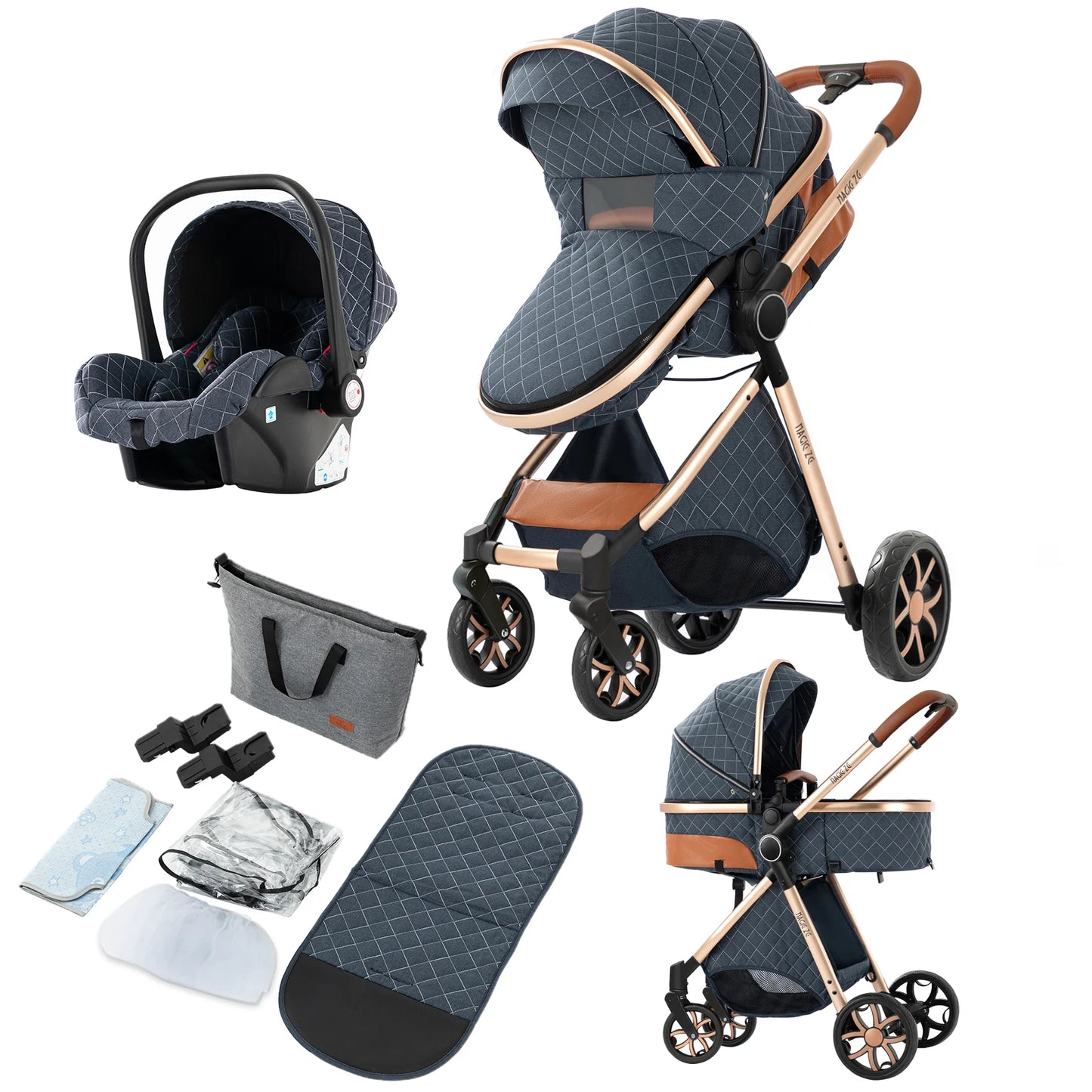 Lightweight Baby Stroller 3 in 1 Multifunctional High Landscape Baby Stroller