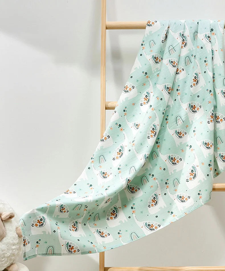 Muslin Cotton & Bamboo Double-Gauze Baby Blanket – 125×125 cm, Soft, Breathable & Cartoon Print