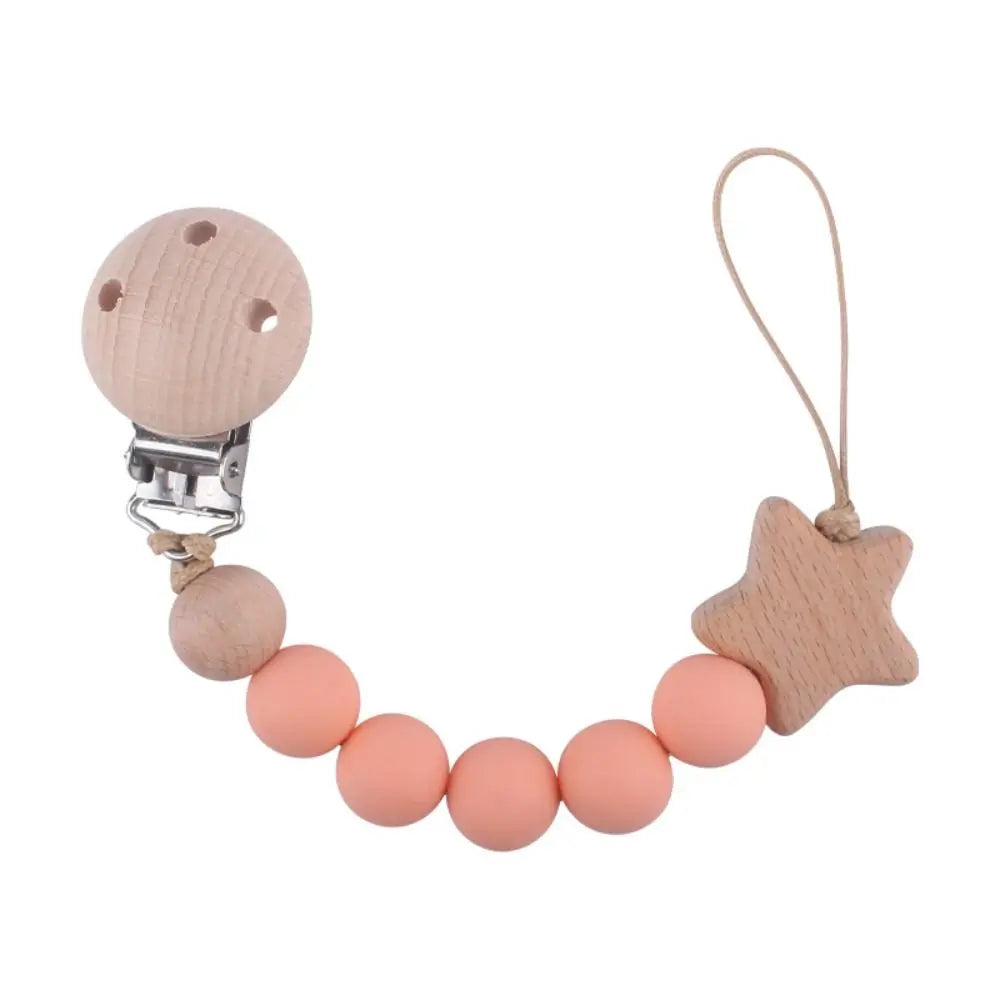 Silicone & Wood Baby Pacifier Chain – Natural Soother Holder (23 cm, Unisex)