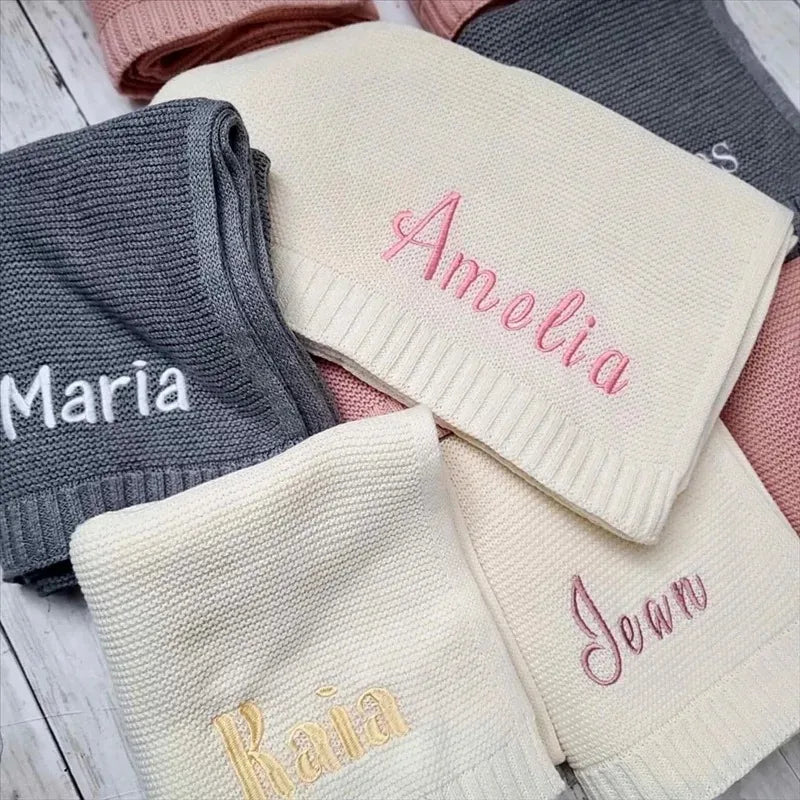 Personalized Embroidered Baby Blanket – 100% Cotton Winter Thread Blanket (Custom Name Option)