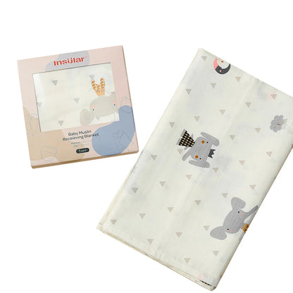 Muslin Cotton & Bamboo Double-Gauze Baby Blanket – 125×125 cm, Soft, Breathable & Cartoon Print