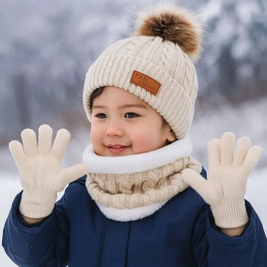 3-Piece Knitted Plush Winter Set – Hat, Scarf &amp; Gloves (Unisex, Sporty Style, All Seasons)