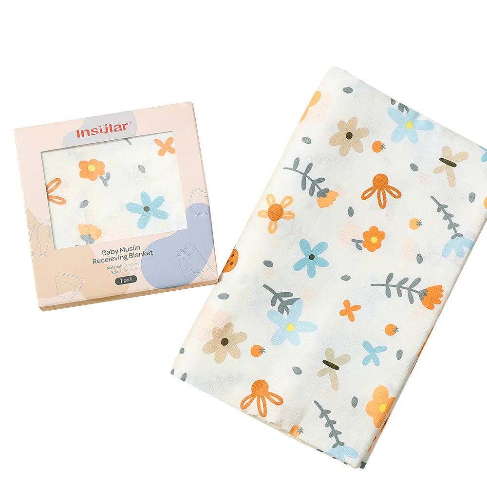Muslin Cotton & Bamboo Double-Gauze Baby Blanket – 125×125 cm, Soft, Breathable & Cartoon Print