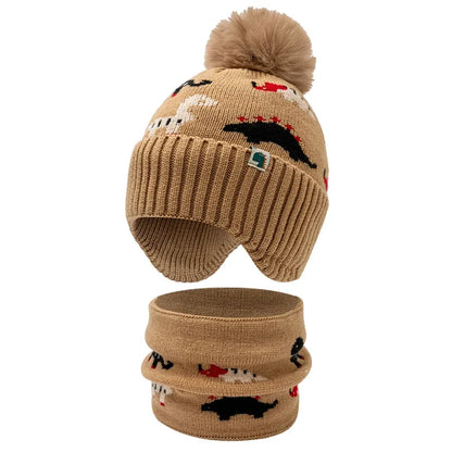 Kids Winter Lei Feng Hat – Warm Cotton Knit Ear-Protection Hat with Animal Prints (4–6 Years, Unisex)