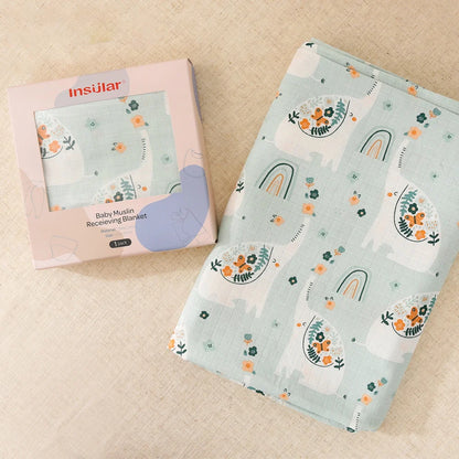 Muslin Cotton & Bamboo Double-Gauze Baby Blanket – 125×125 cm, Soft, Breathable & Cartoon Print