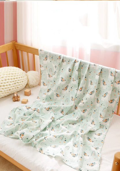 Muslin Cotton & Bamboo Double-Gauze Baby Blanket – 125×125 cm, Soft, Breathable & Cartoon Print
