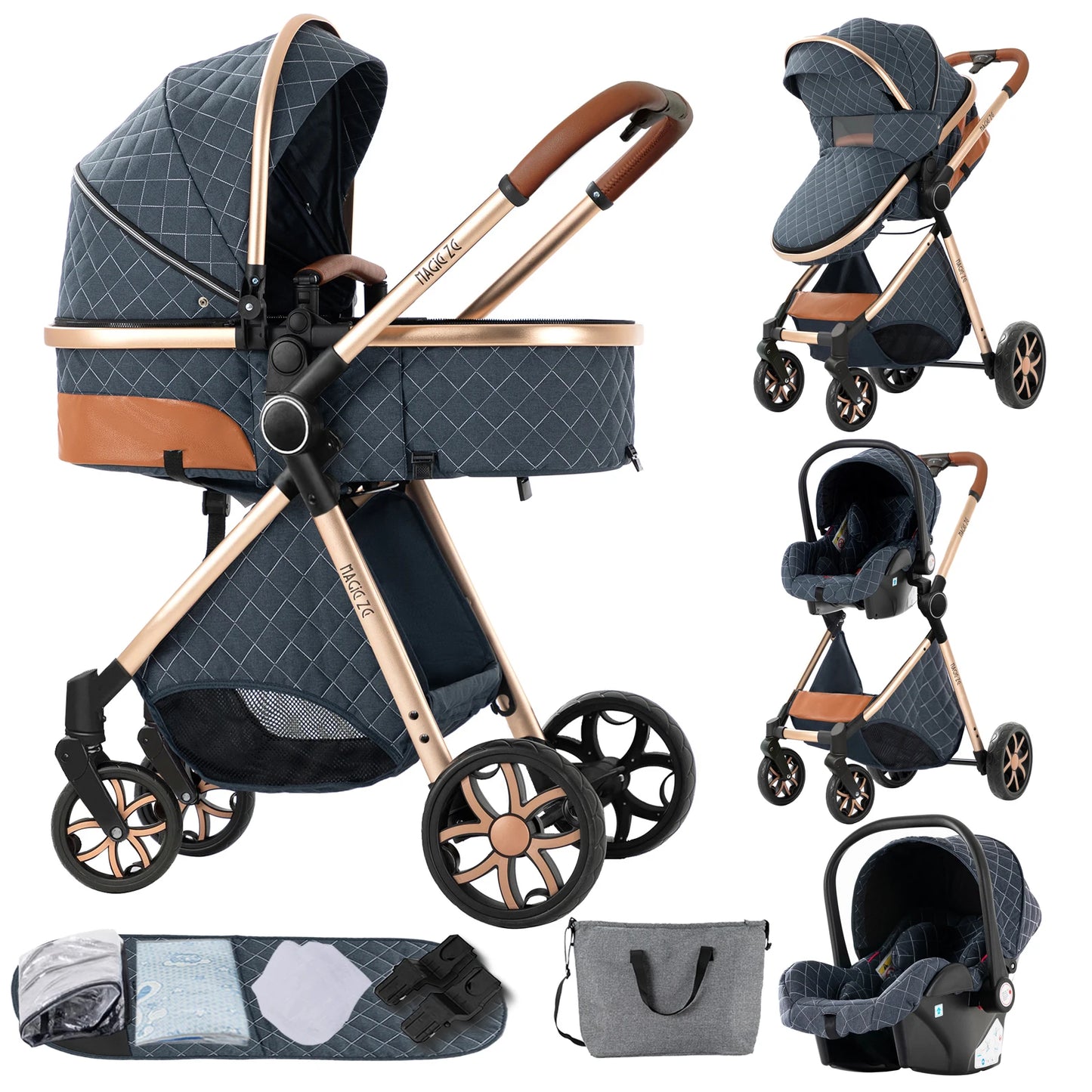 Lightweight Baby Stroller 3 in 1 Multifunctional High Landscape Baby Stroller