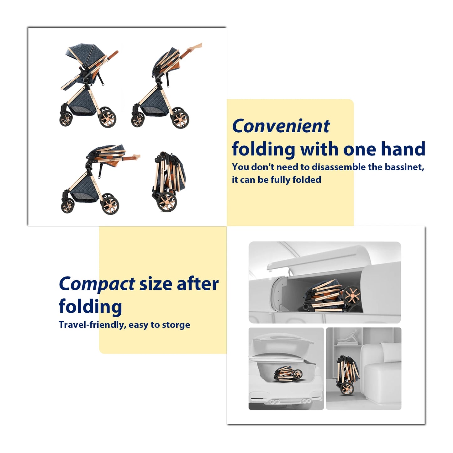 Lightweight Baby Stroller 3 in 1 Multifunctional High Landscape Baby Stroller