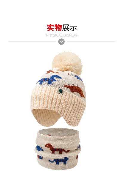 Kids Winter Lei Feng Hat – Warm Cotton Knit Ear-Protection Hat with Animal Prints (4–6 Years, Unisex)