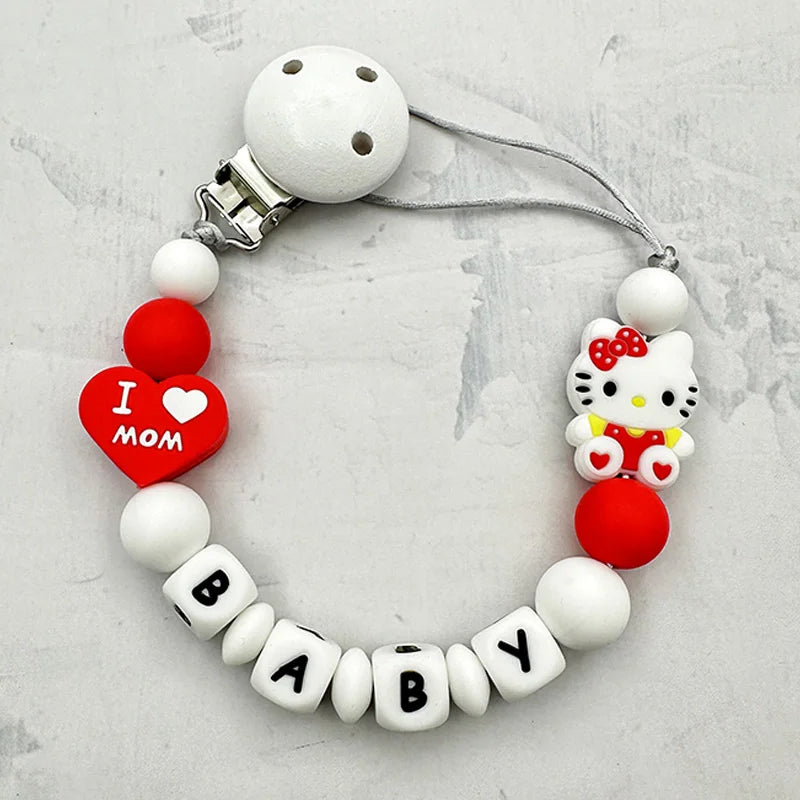 MINISO Personalized Silicone Pacifier Chain – Custom Baby Name, BPA-Free, Safe & Soft (4+ Months)