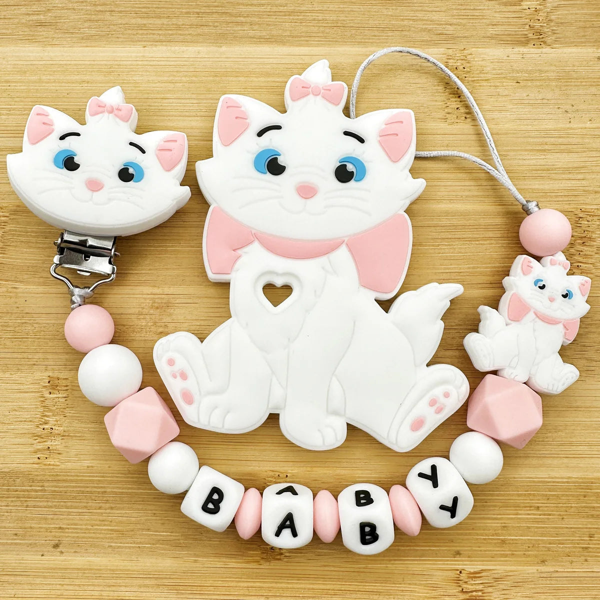 MINISO Personalized Silicone Pacifier Chain – Custom Baby Name, BPA-Free, Safe & Soft (4+ Months)