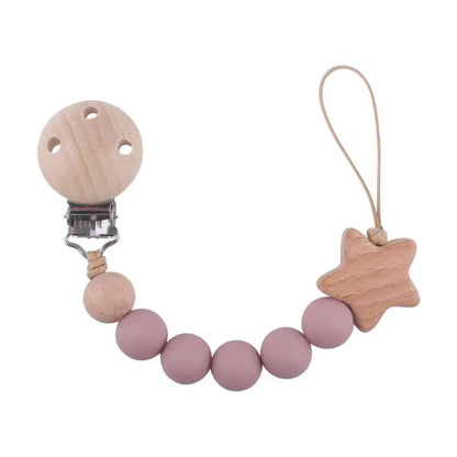 Silicone & Wood Baby Pacifier Chain – Natural Soother Holder (23 cm, Unisex)