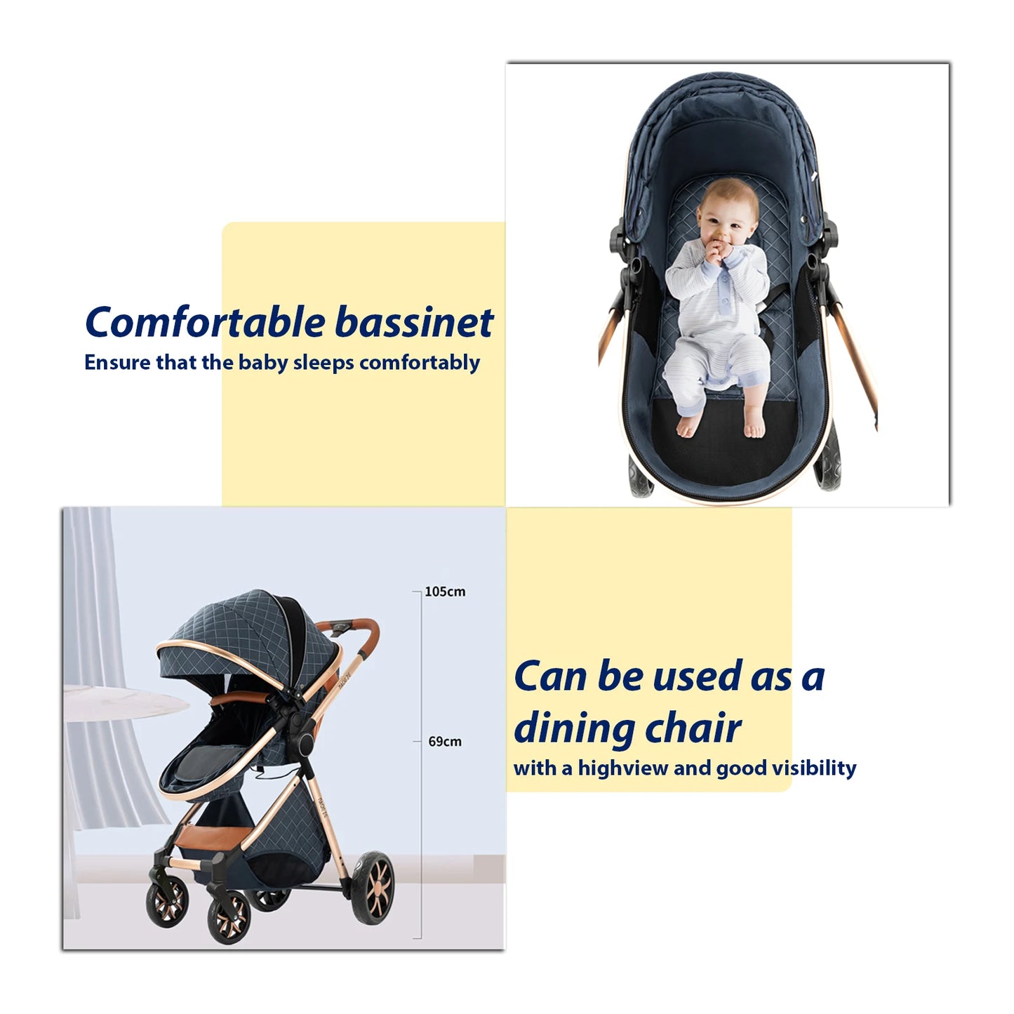 Lightweight Baby Stroller 3 in 1 Multifunctional High Landscape Baby Stroller