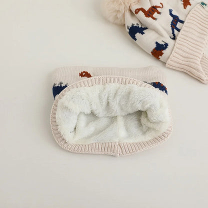 Kids Winter Lei Feng Hat – Warm Cotton Knit Ear-Protection Hat with Animal Prints (4–6 Years, Unisex)