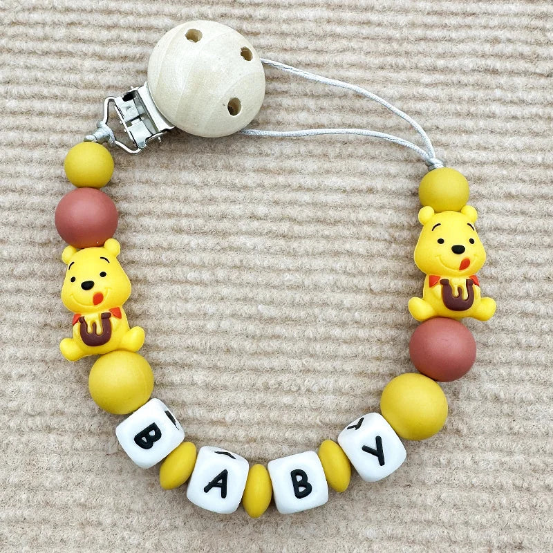 MINISO Personalized Silicone Pacifier Chain – Custom Baby Name, BPA-Free, Safe & Soft (4+ Months)