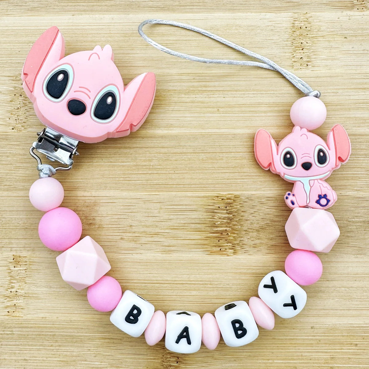MINISO Personalized Silicone Pacifier Chain – Custom Baby Name, BPA-Free, Safe & Soft (4+ Months)