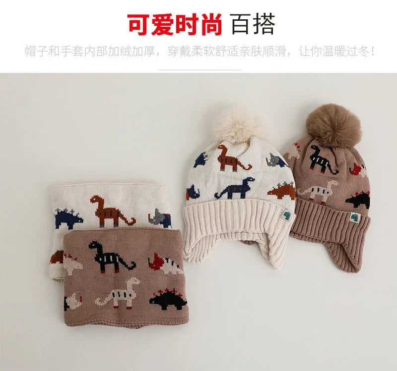 Kids Winter Lei Feng Hat – Warm Cotton Knit Ear-Protection Hat with Animal Prints (4–6 Years, Unisex)