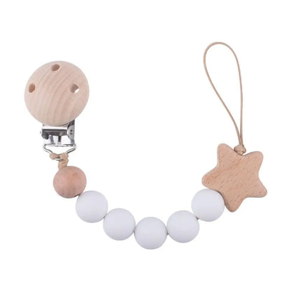 Silicone & Wood Baby Pacifier Chain – Natural Soother Holder (23 cm, Unisex)