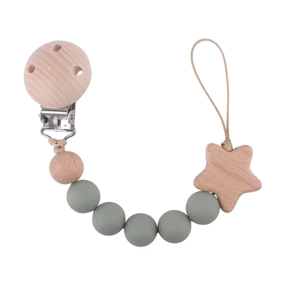Silicone & Wood Baby Pacifier Chain – Natural Soother Holder (23 cm, Unisex)