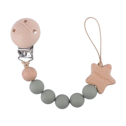 Silicone & Wood Baby Pacifier Chain – Natural Soother Holder (23 cm, Unisex)