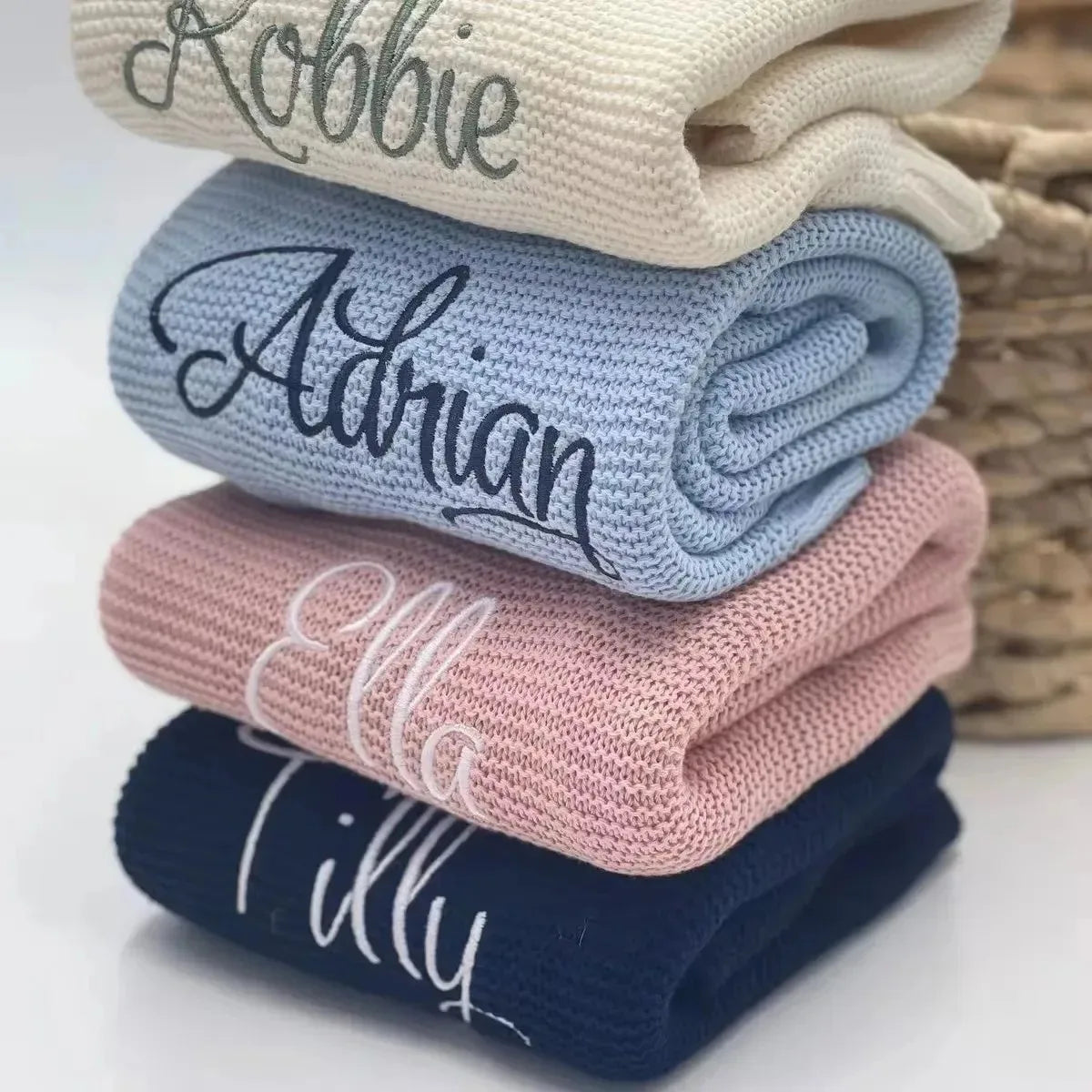 Personalized Embroidered Baby Blanket – 100% Cotton Winter Thread Blanket (Custom Name Option)