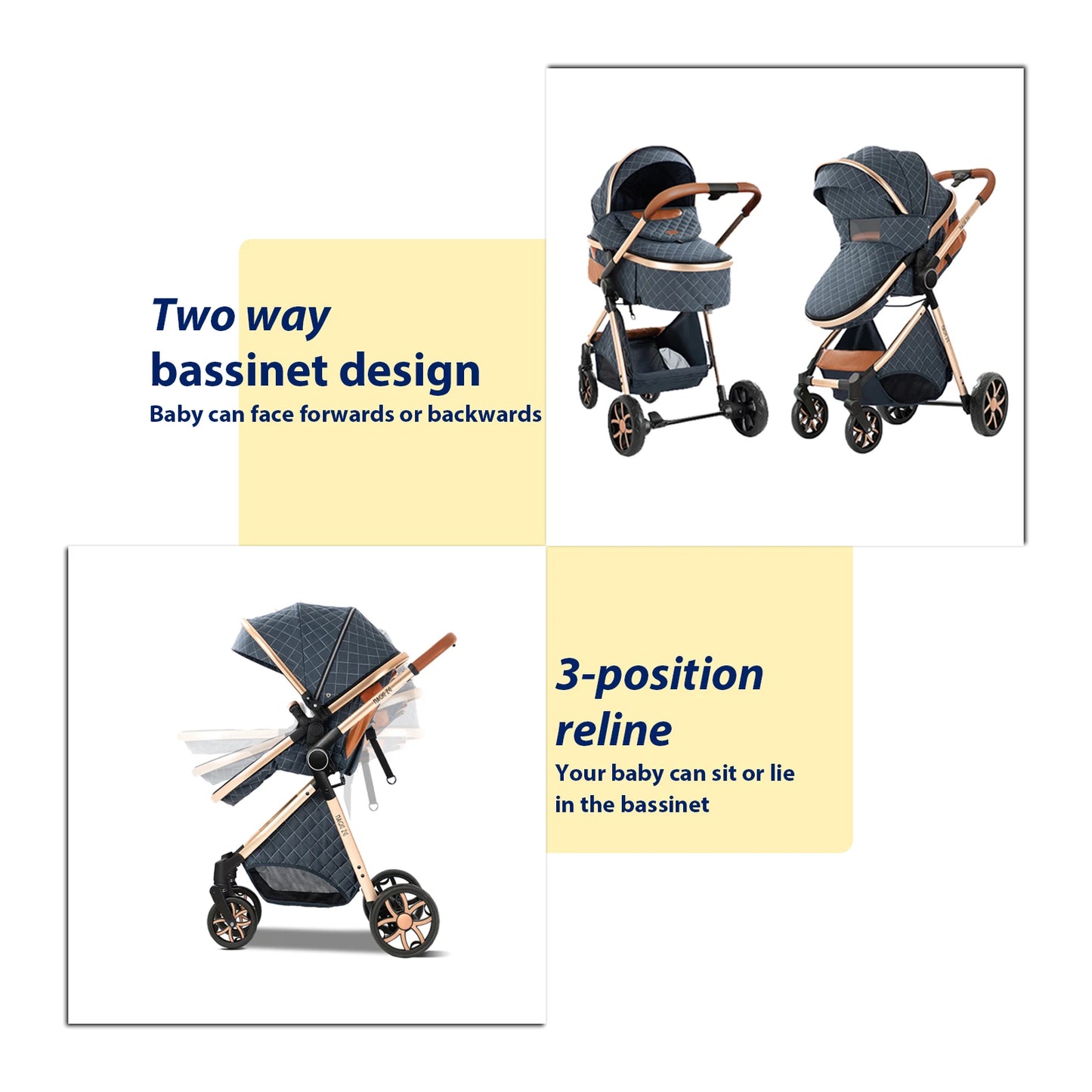 Lightweight Baby Stroller 3 in 1 Multifunctional High Landscape Baby Stroller