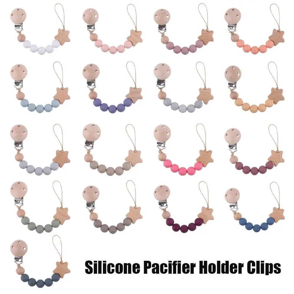 Silicone & Wood Baby Pacifier Chain – Natural Soother Holder (23 cm, Unisex)