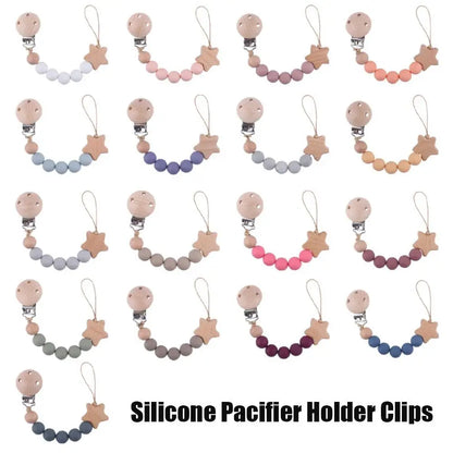Silicone & Wood Baby Pacifier Chain – Natural Soother Holder (23 cm, Unisex)
