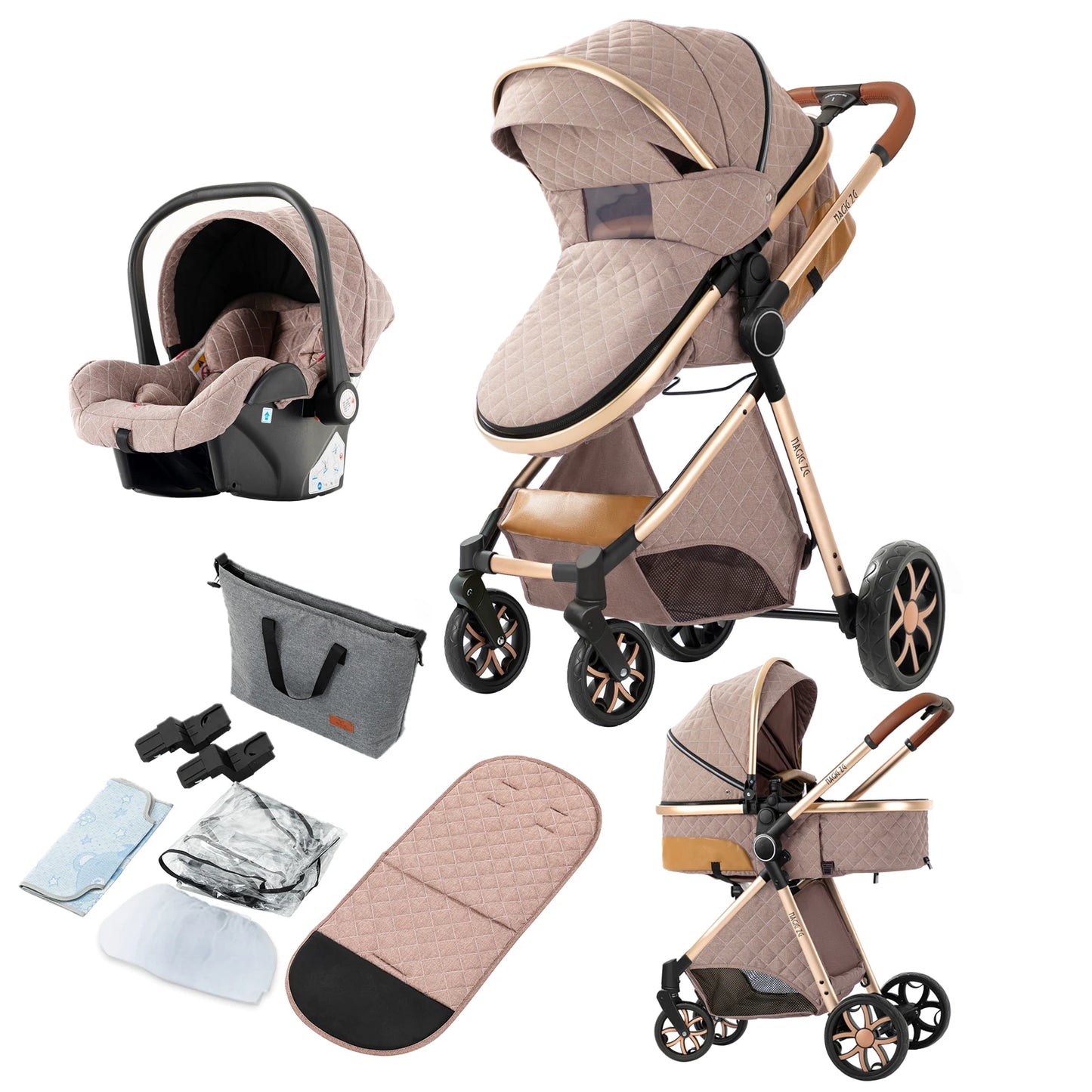 Lightweight Baby Stroller 3 in 1 Multifunctional High Landscape Baby Stroller