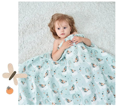 Muslin Cotton & Bamboo Double-Gauze Baby Blanket – 125×125 cm, Soft, Breathable & Cartoon Print