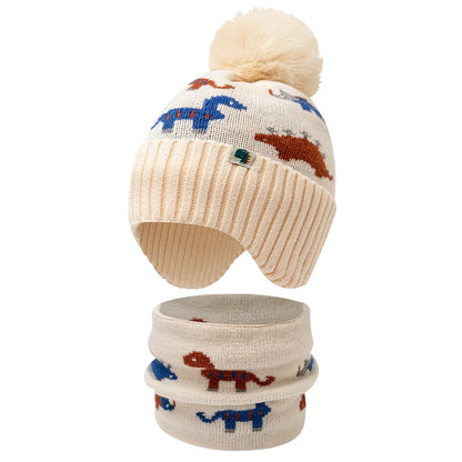 Kids Winter Lei Feng Hat – Warm Cotton Knit Ear-Protection Hat with Animal Prints (4–6 Years, Unisex)