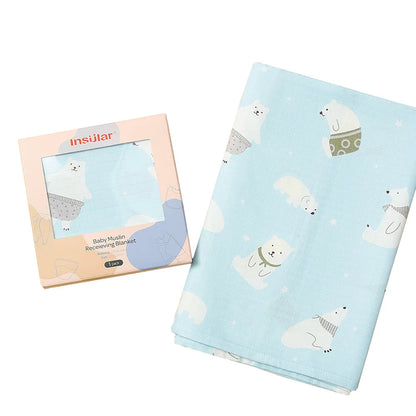 Muslin Cotton & Bamboo Double-Gauze Baby Blanket – 125×125 cm, Soft, Breathable & Cartoon Print