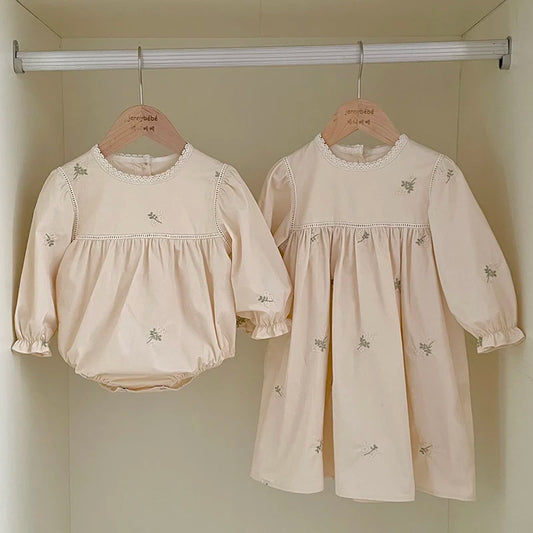 Mother & Daughter Matching Floral Dresses – Baby Girl Romper + Sister Dresses (Cotton, All Seasons)