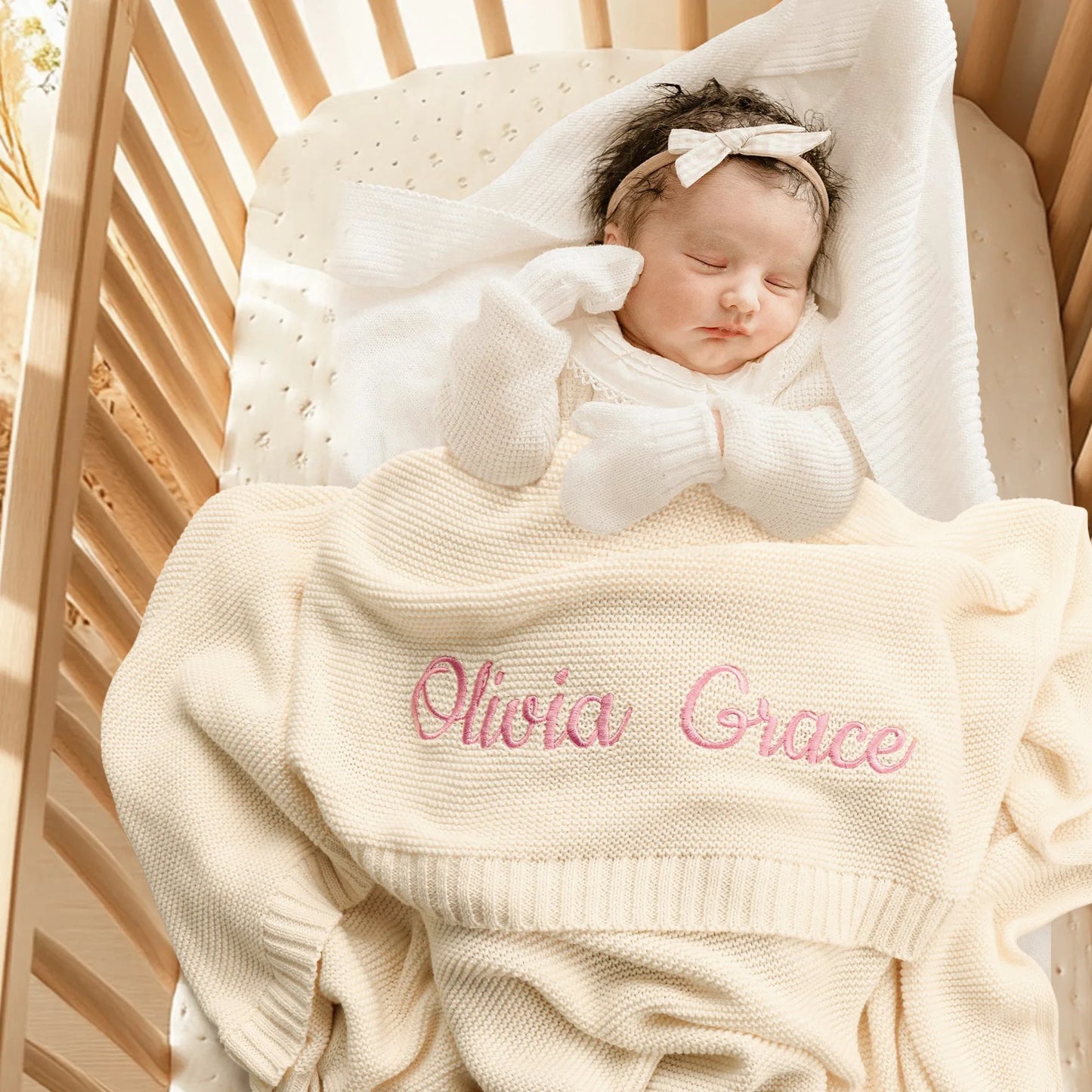 Personalized Embroidered Baby Blanket – 100% Cotton Winter Thread Blanket (Custom Name Option)